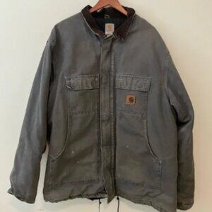VTG Carhartt Jacket Mens 2XL Tall Gray C26 MTL Lined Barn Chore Cord Collar